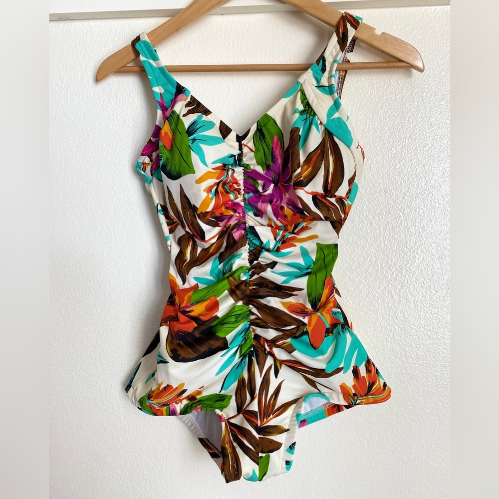 paradise bay Vintage floral one piece swimsuit tropical 10 pinup